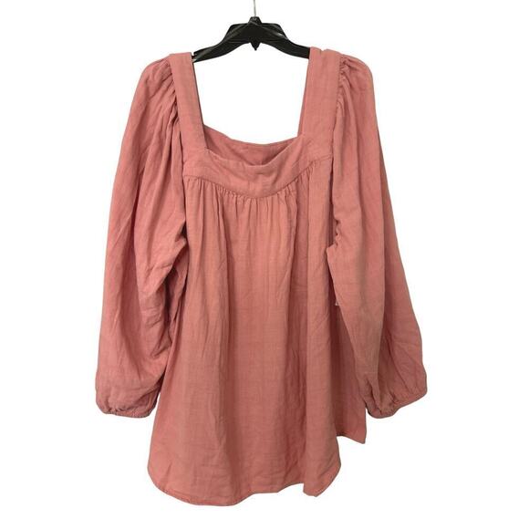 Sonoma 100% Cotton Square Neck Balloon Sleeve Flowy Top Rose Pink Size 4X New - Picture 2 of 12